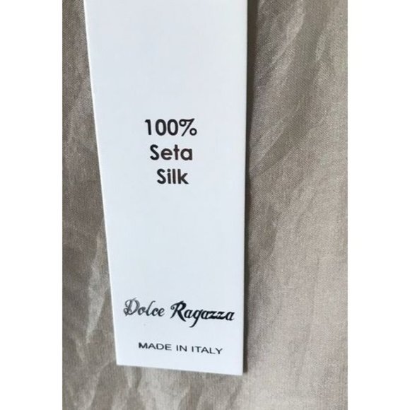 PSh2 25 DOLCE RAGAZZA Blouse top 100% SILK BLOUSE Tan with sequins   L - Picture 4 of 10